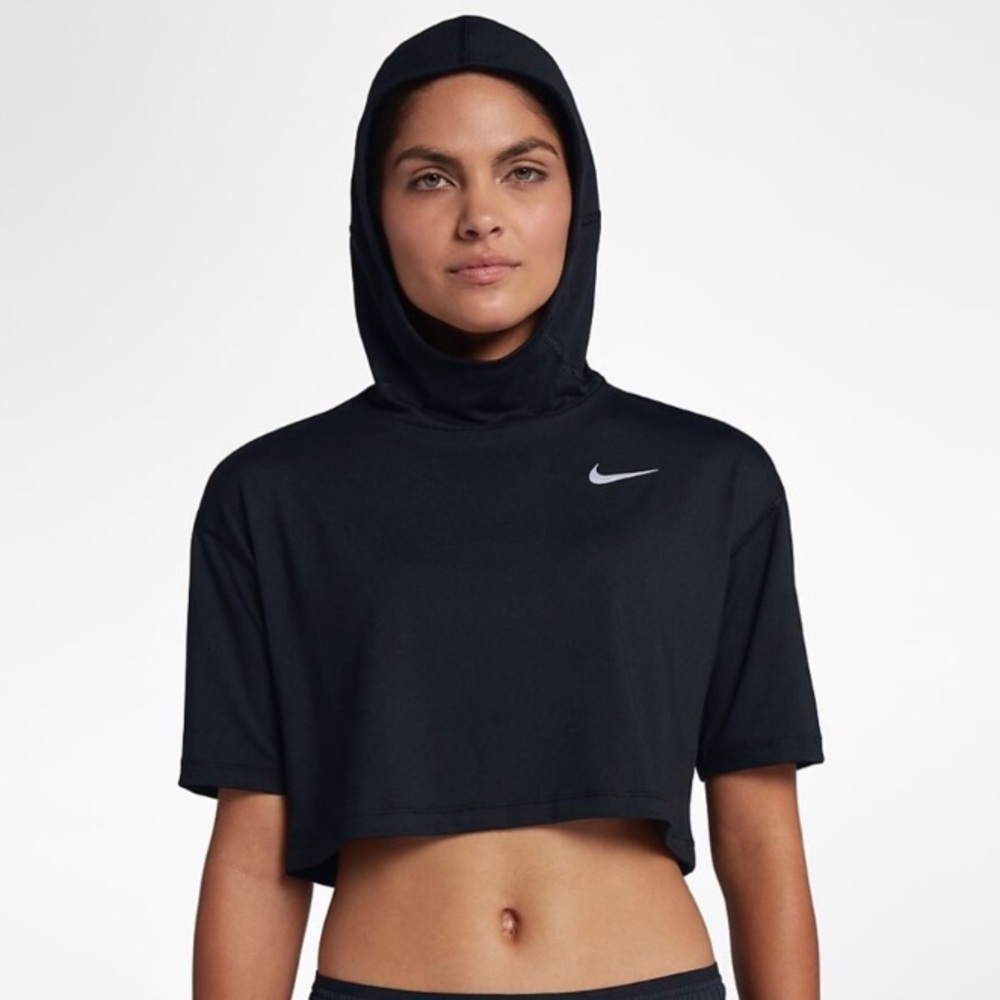 Nike PINK CROP TOP Dri Fit Element running scuba hoodie XS